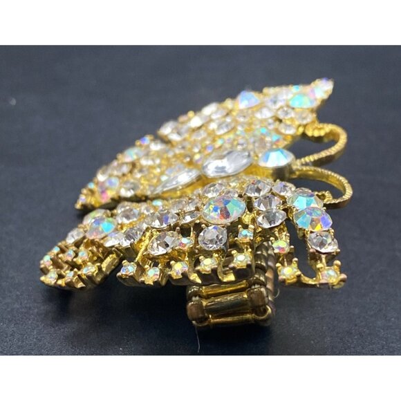 Butterfly Stretch Ring Gold Tone AB Clear Rhinestone Statement 2.5x2" Fairycore - Picture 3 of 10